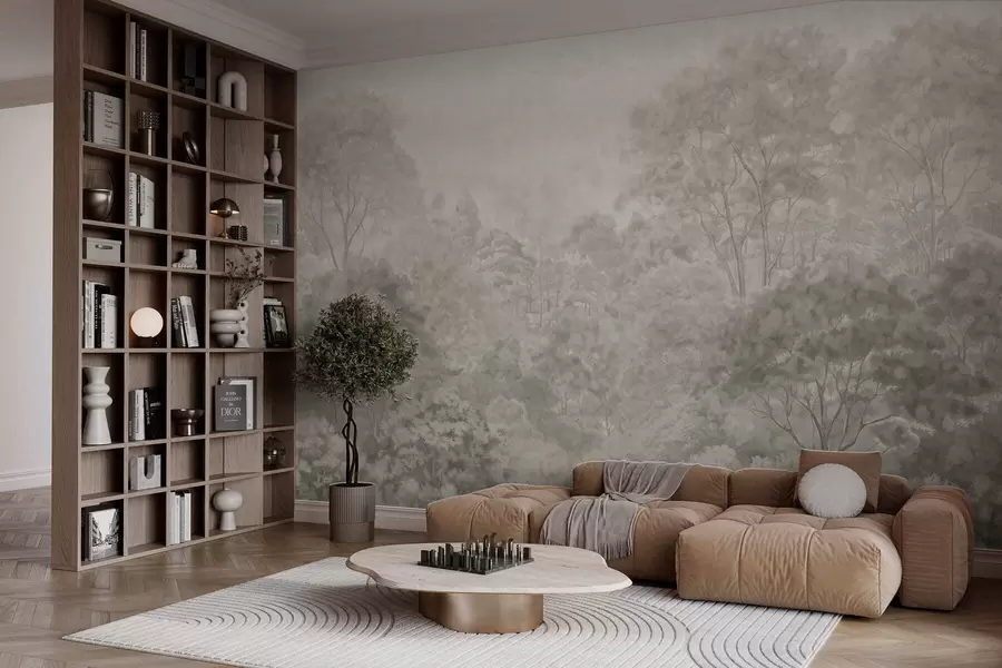 wall murals Винтажни пејзаж светле шуме у пастелним тоновима w05433v2