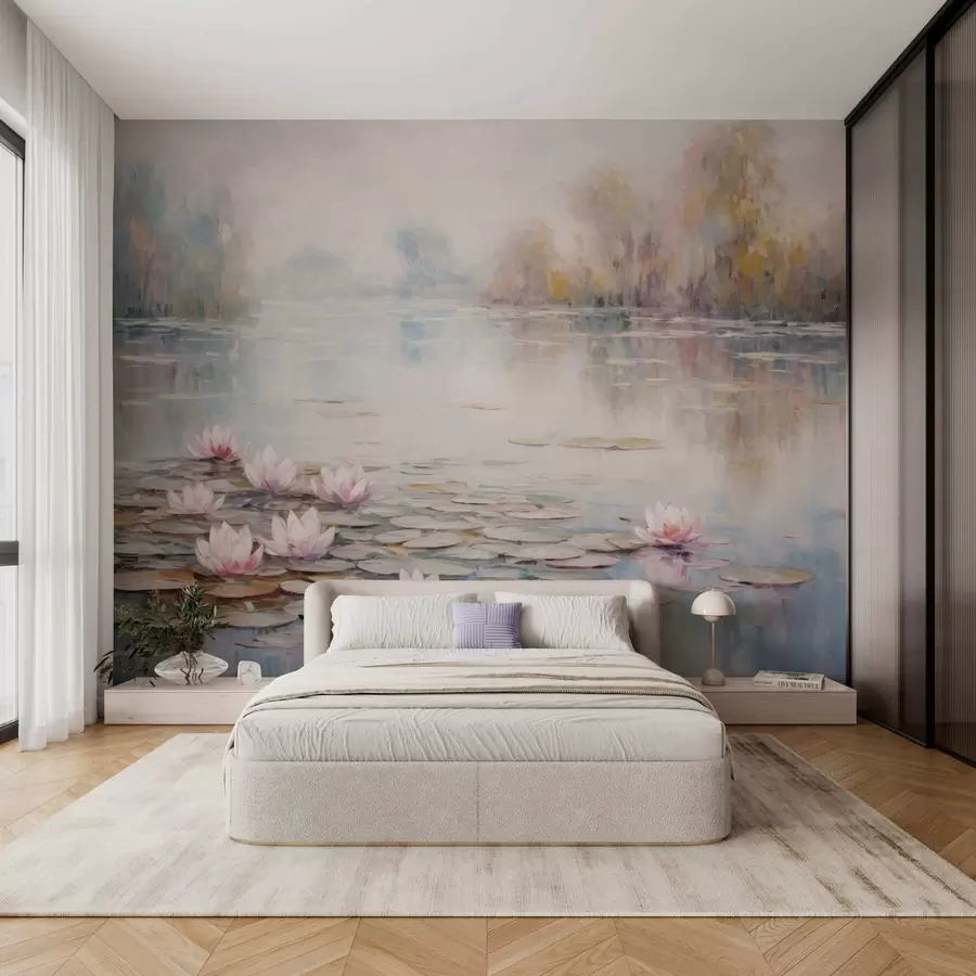 wall murals Импресионистичко језеро са локвањима и меким светлом w05515