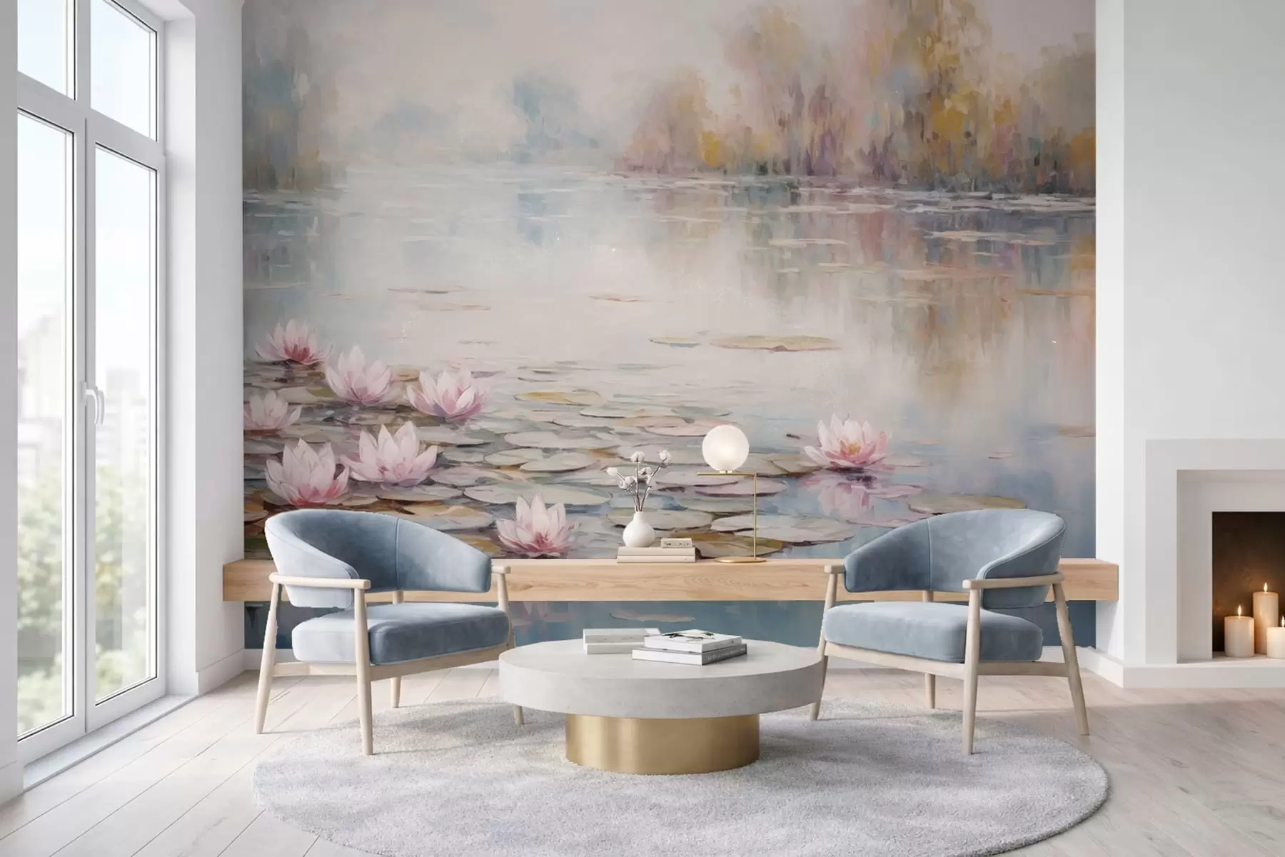 wall murals Импресионистичко језеро са локвањима и меким светлом w05515