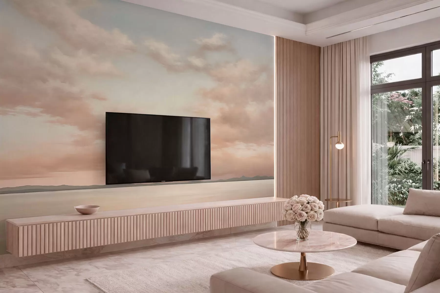 wall murals Минималистички морски хоризонт са пастелним облацима w05516