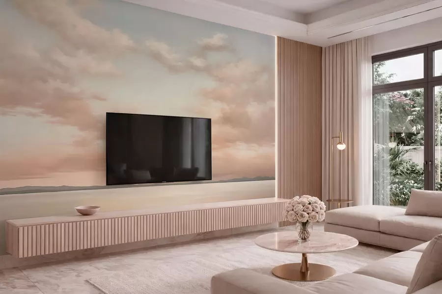wall murals Минималистички морски хоризонт са пастелним облацима w05516
