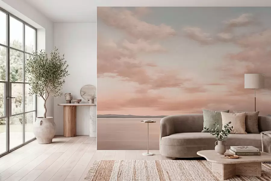 wall murals Минималистички морски хоризонт са пастелним облацима w05516