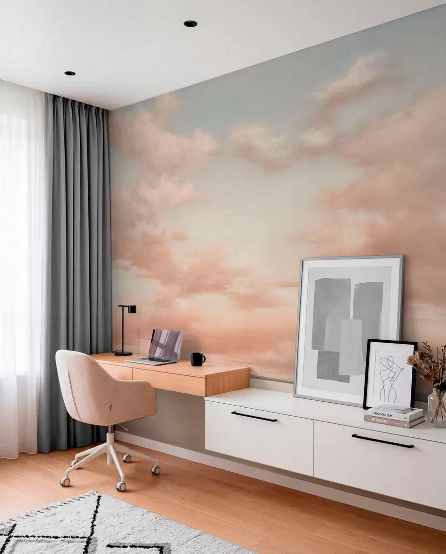 wall murals Минималистички морски хоризонт са пастелним облацима w05516