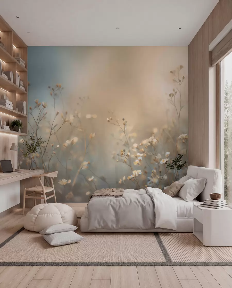 wall murals пољске траве са малим цветовима на позадини мале дубине поља w05386