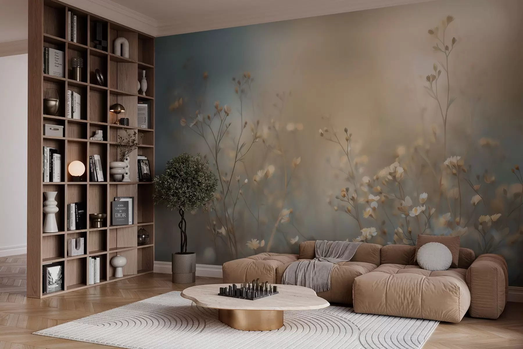 wall murals пољске траве са малим цветовима на позадини мале дубине поља w05386