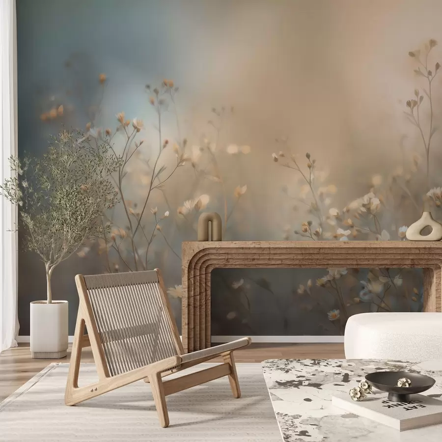 wall murals пољске траве са малим цветовима на позадини мале дубине поља w05386