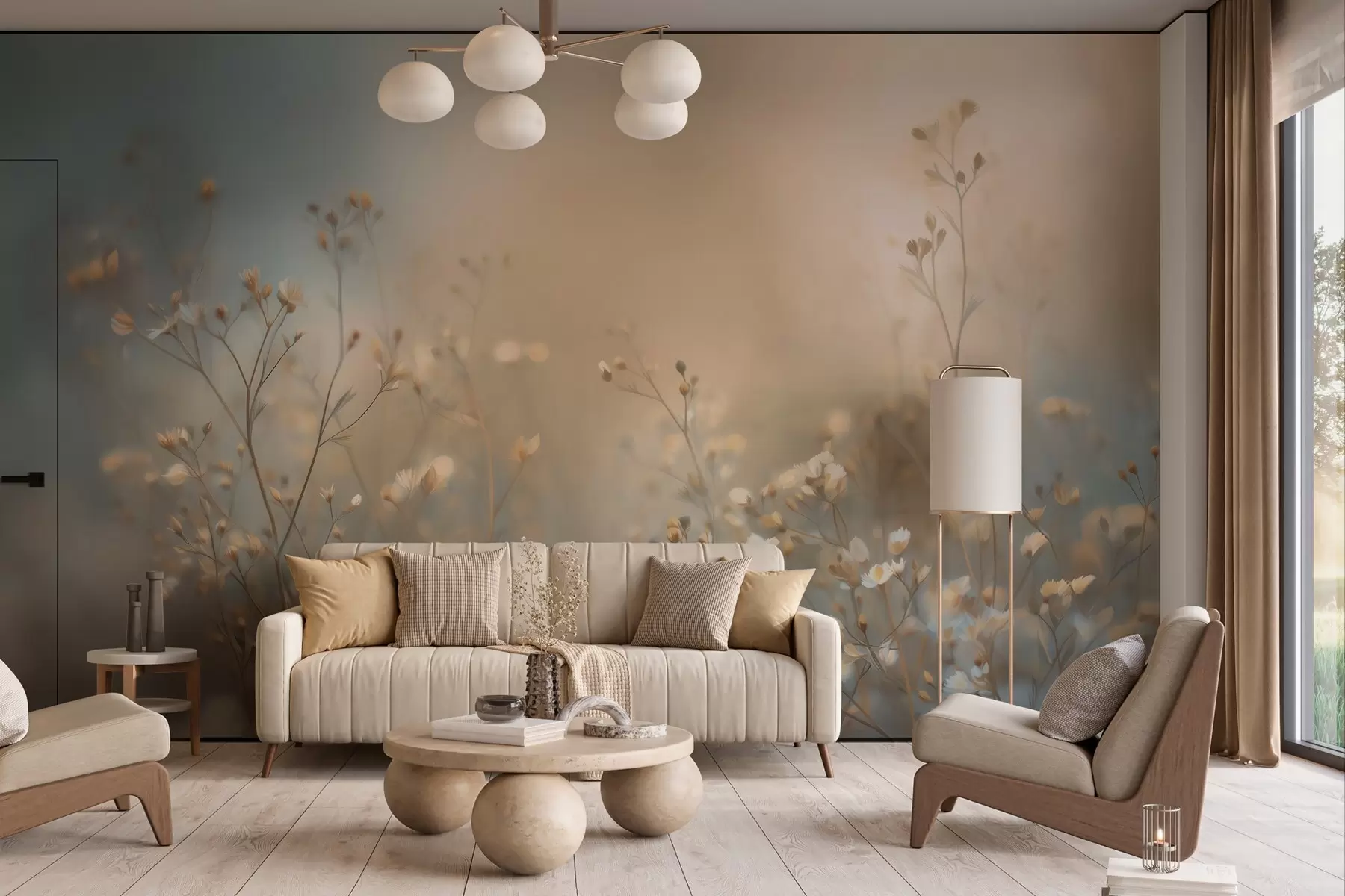 wall murals пољске траве са малим цветовима на позадини мале дубине поља w05386