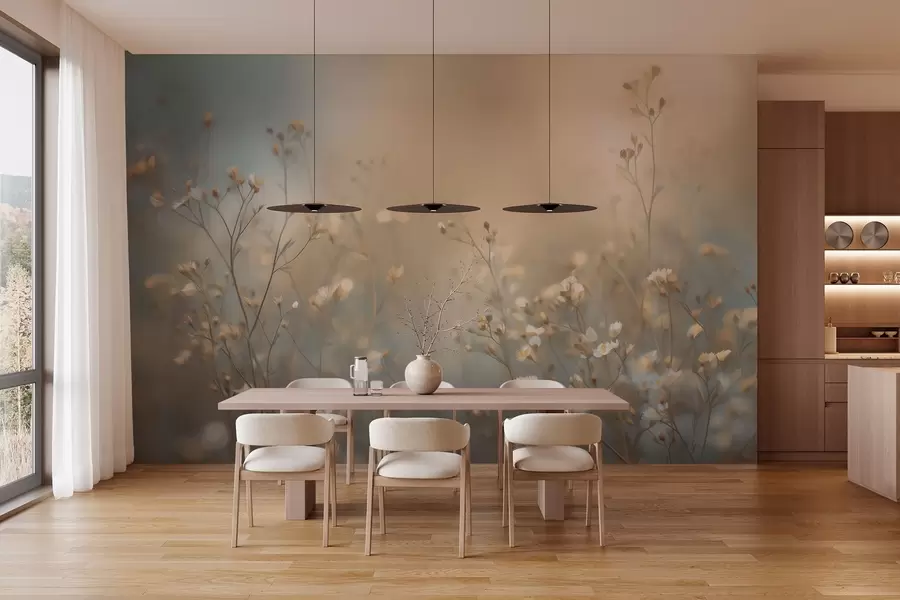 wall murals пољске траве са малим цветовима на позадини мале дубине поља w05386