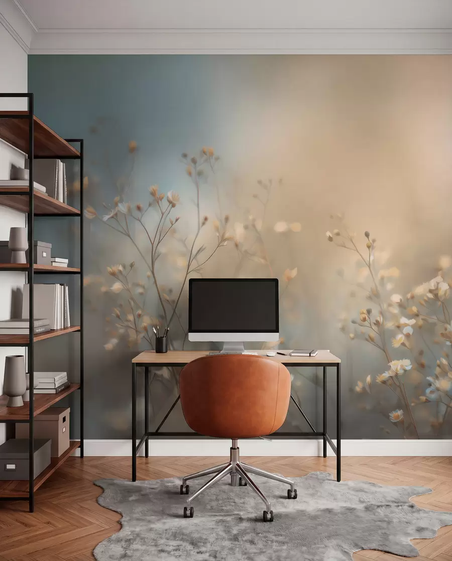 wall murals пољске траве са малим цветовима на позадини мале дубине поља w05386