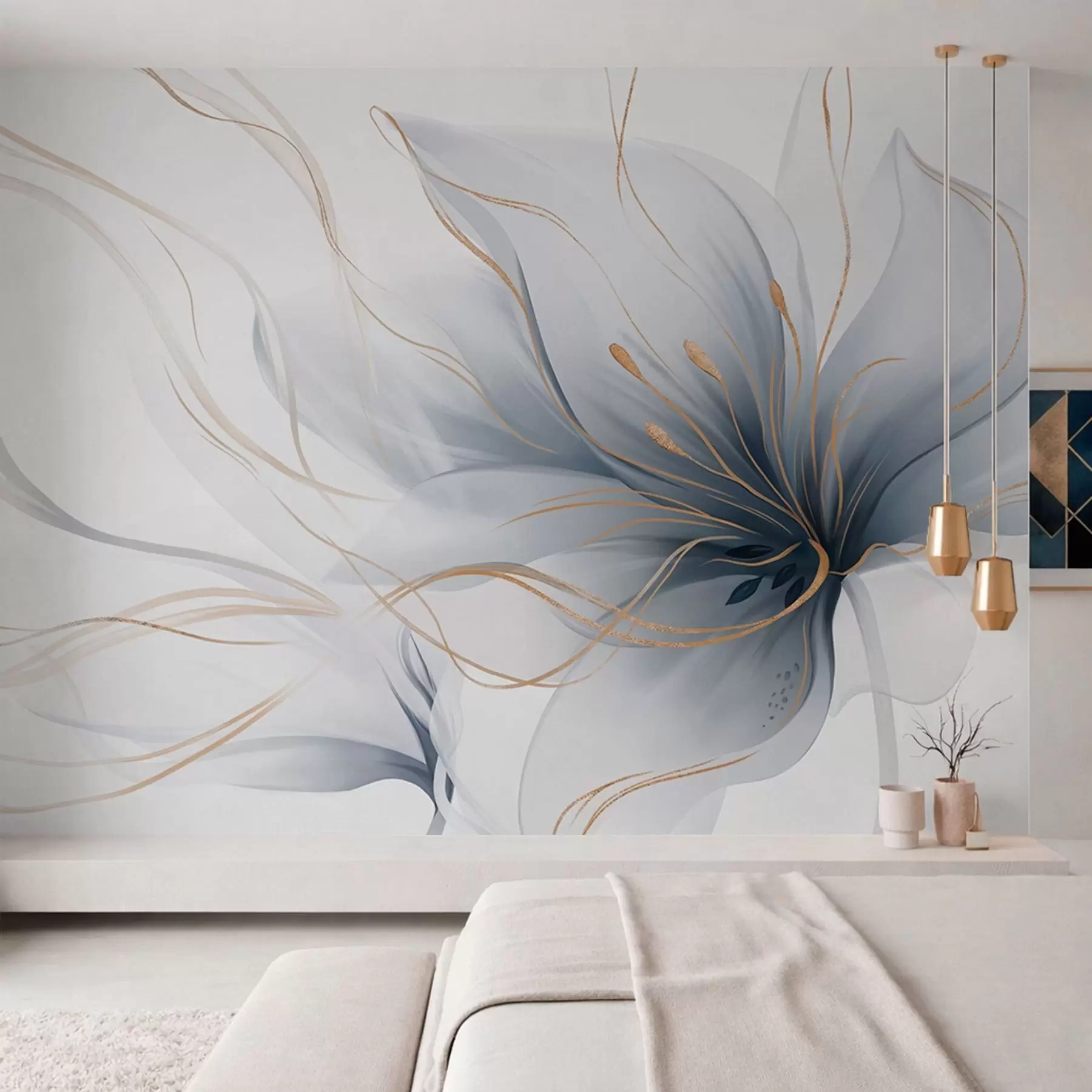 wall murals Апстрактни плави цвет са течним линијама у стилу флуидне уметности w05428