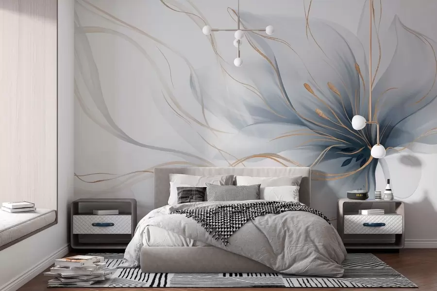 wall murals Апстрактни плави цвет са течним линијама у стилу флуидне уметности w05428