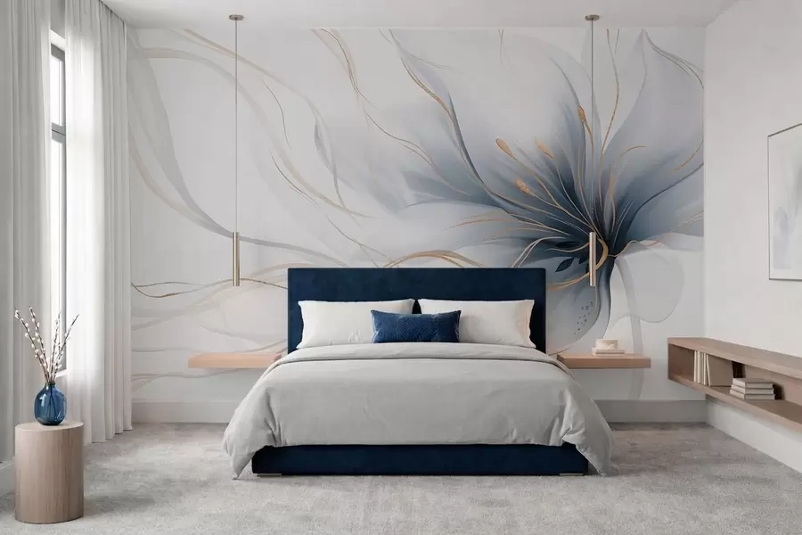 wall murals Апстрактни плави цвет са течним линијама у стилу флуидне уметности w05428