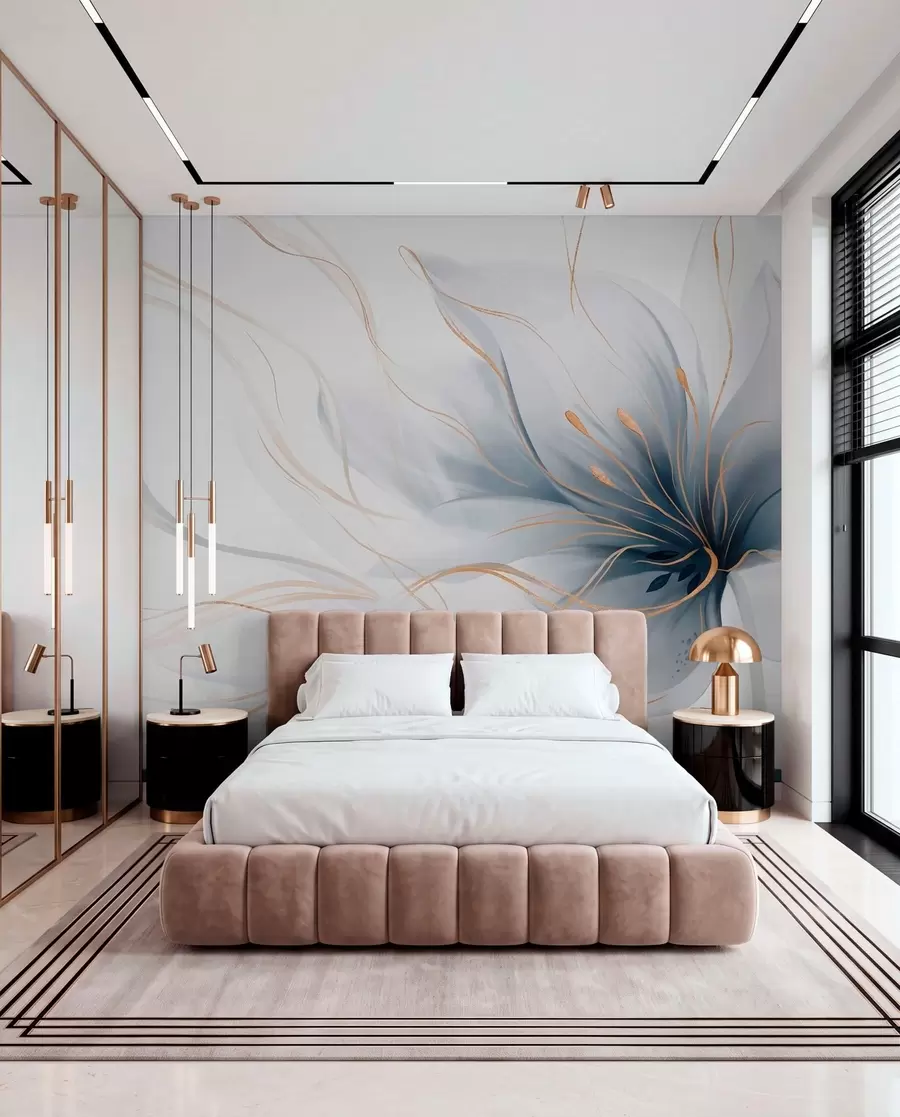 wall murals Апстрактни плави цвет са течним линијама у стилу флуидне уметности w05428