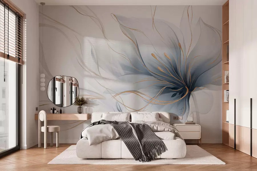 wall murals Апстрактни плави цвет са течним линијама у стилу флуидне уметности w05428