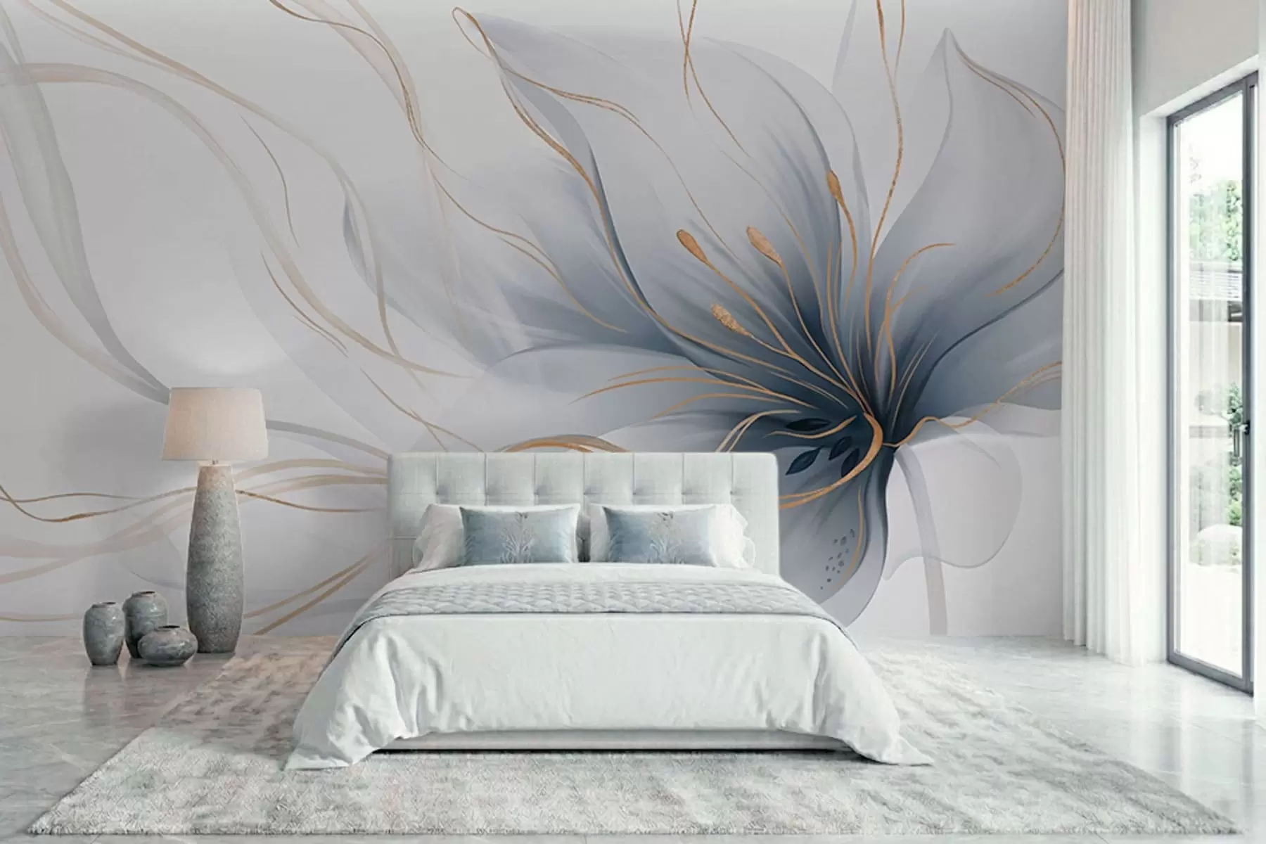 wall murals Апстрактни плави цвет са течним линијама у стилу флуидне уметности w05428