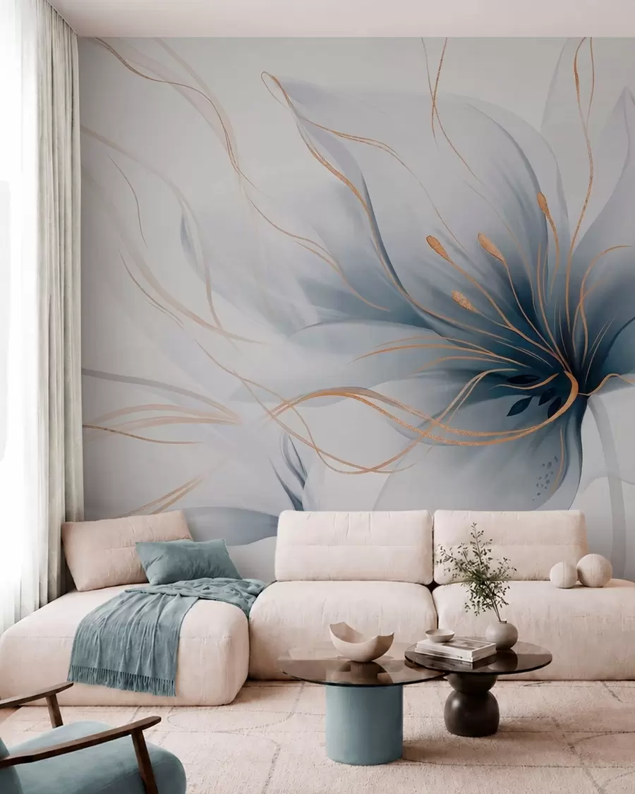 wall murals Апстрактни плави цвет са течним линијама у стилу флуидне уметности w05428