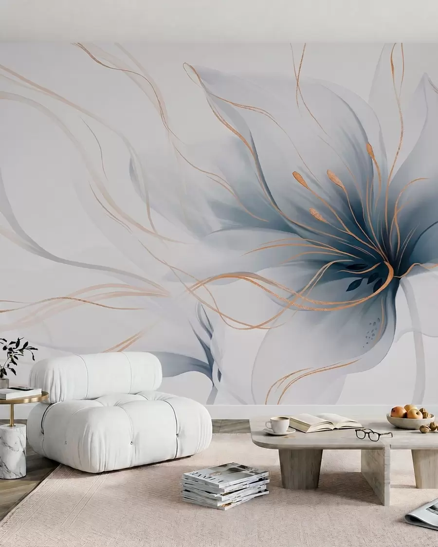 wall murals Plavi cvet u tečnim linijama w05428