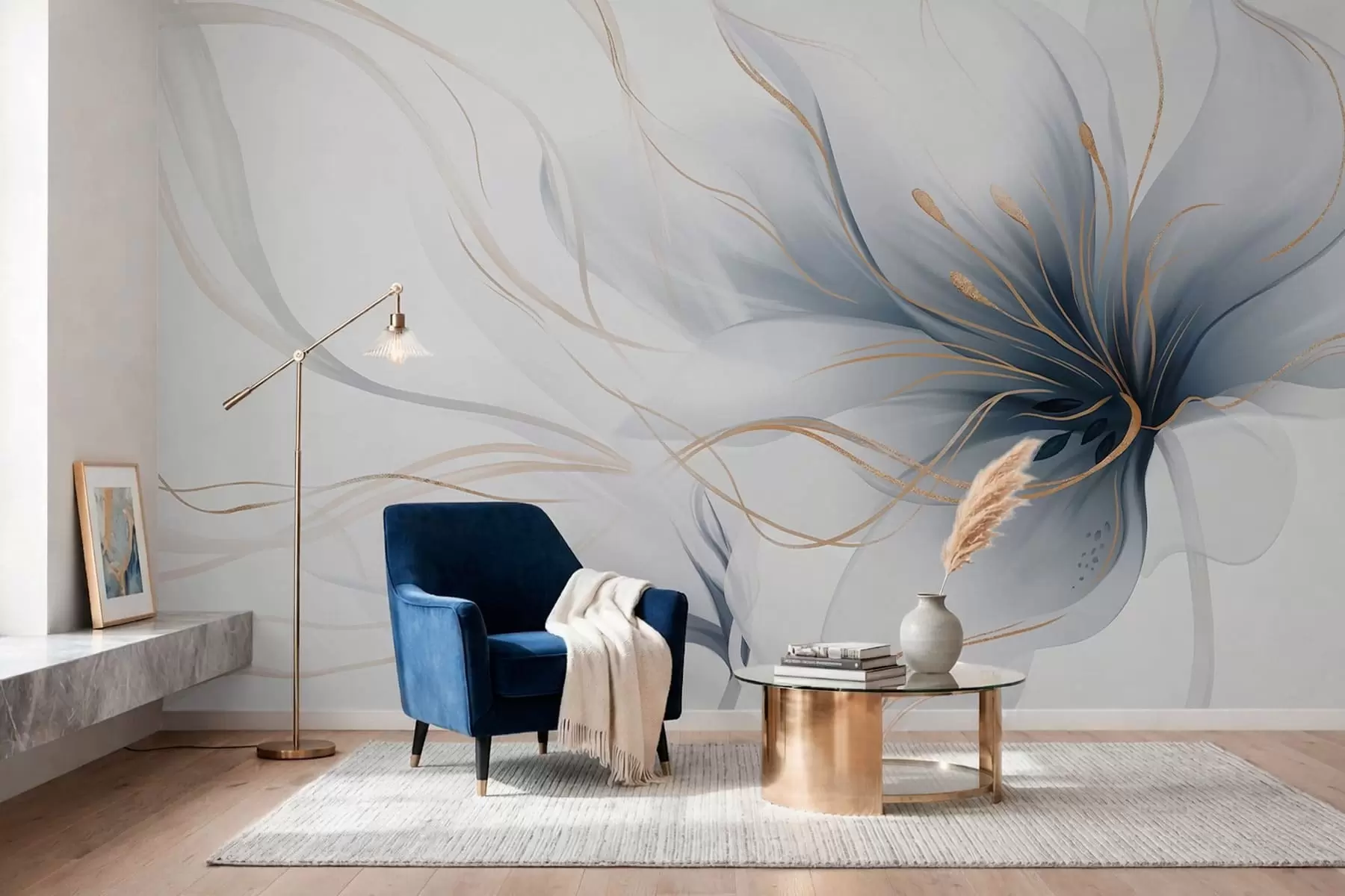 wall murals Апстрактни плави цвет са течним линијама у стилу флуидне уметности w05428