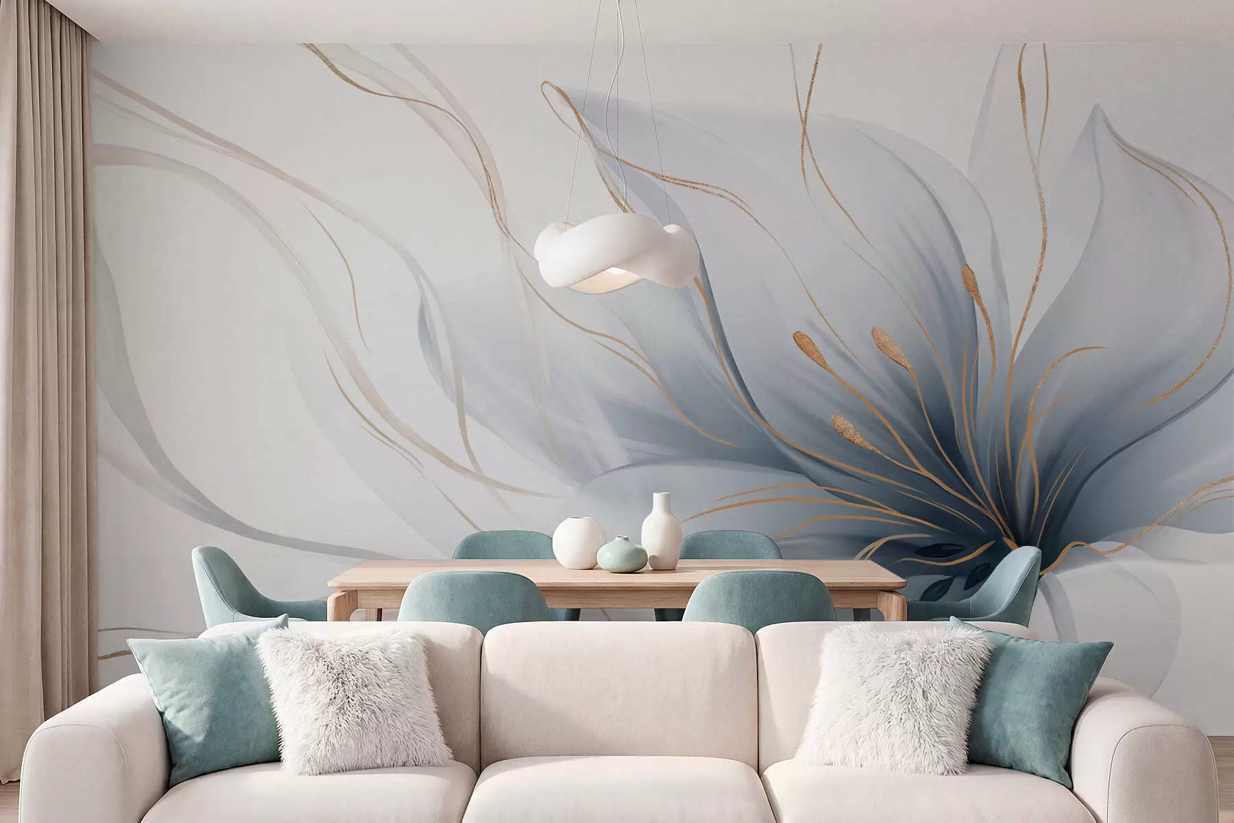 wall murals Апстрактни плави цвет са течним линијама у стилу флуидне уметности w05428