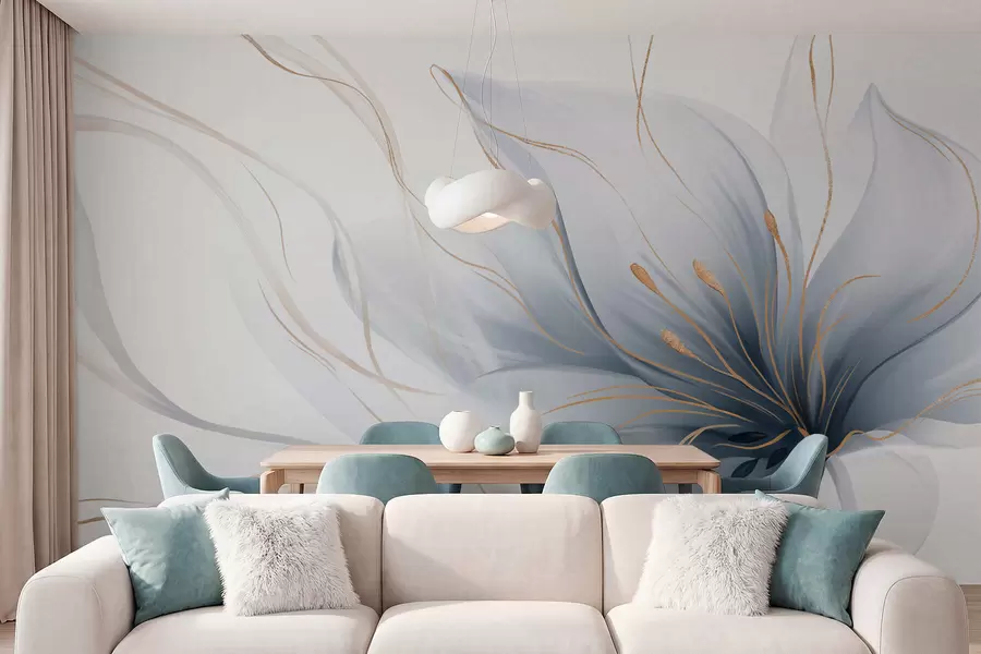 wall murals Апстрактни плави цвет са течним линијама у стилу флуидне уметности w05428