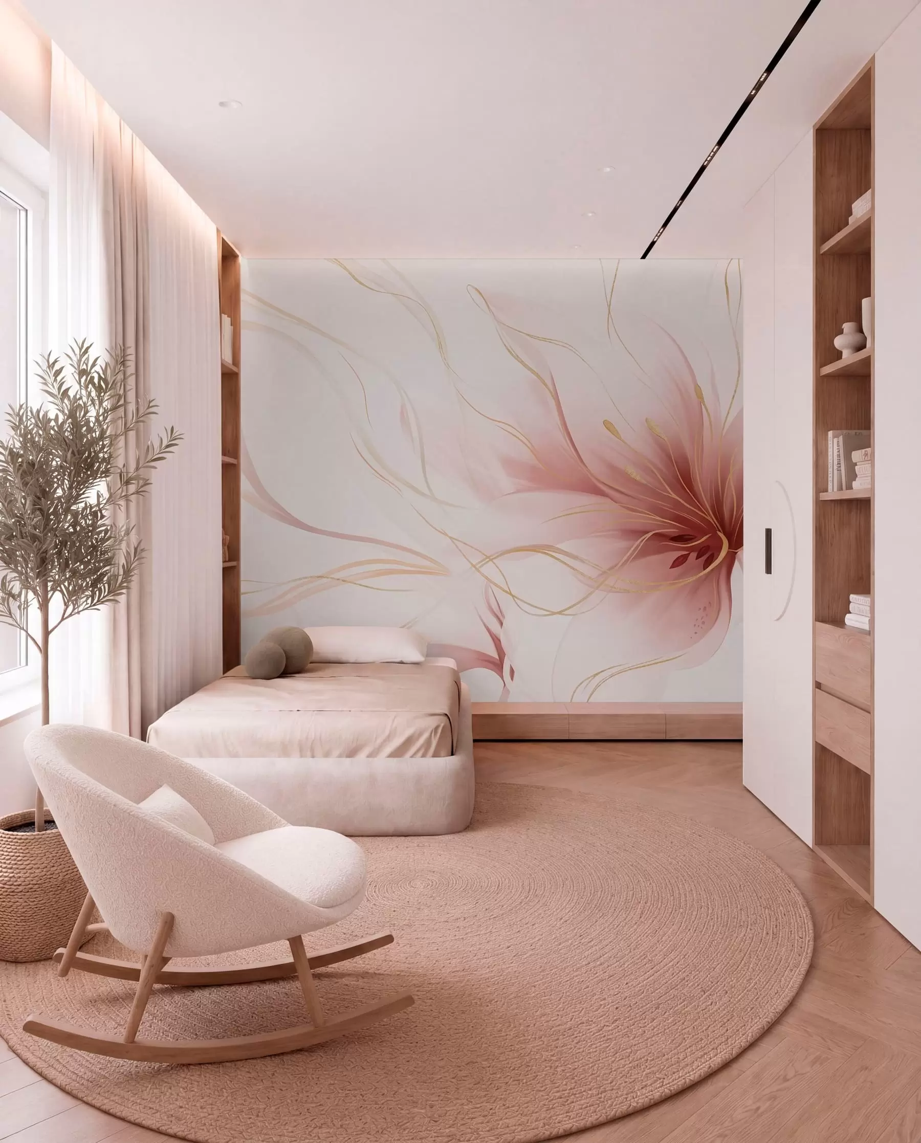 wall murals Апстрактни ружичасти цвет са течним линијама у стилу флуидне уметности w05428v1