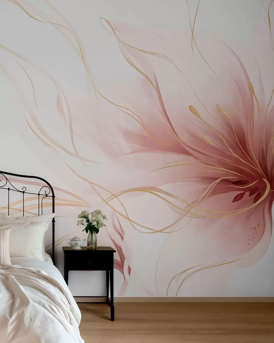 wall murals Апстрактни ружичасти цвет са течним линијама у стилу флуидне уметности w05428v1