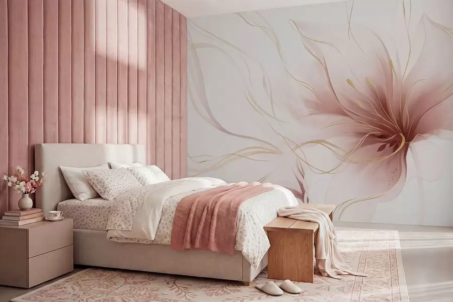 wall murals Апстрактни ружичасти цвет са течним линијама у стилу флуидне уметности w05428v1