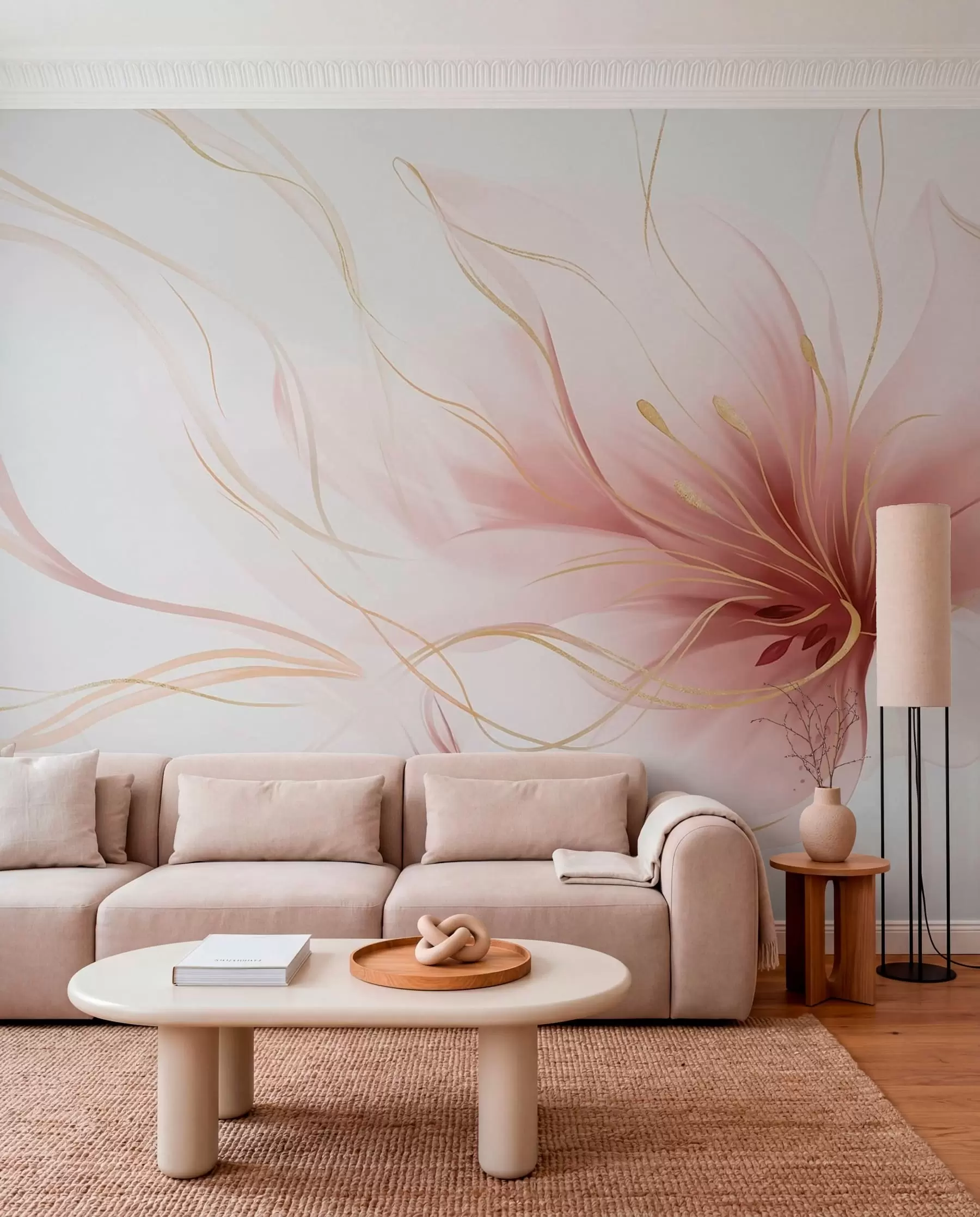 wall murals Апстрактни ружичасти цвет са течним линијама у стилу флуидне уметности w05428v1