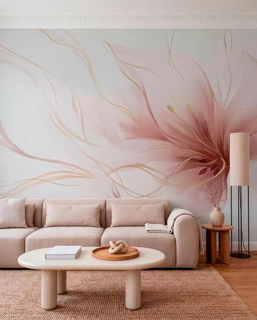 wall murals Апстрактни ружичасти цвет са течним линијама у стилу флуидне уметности w05428v1