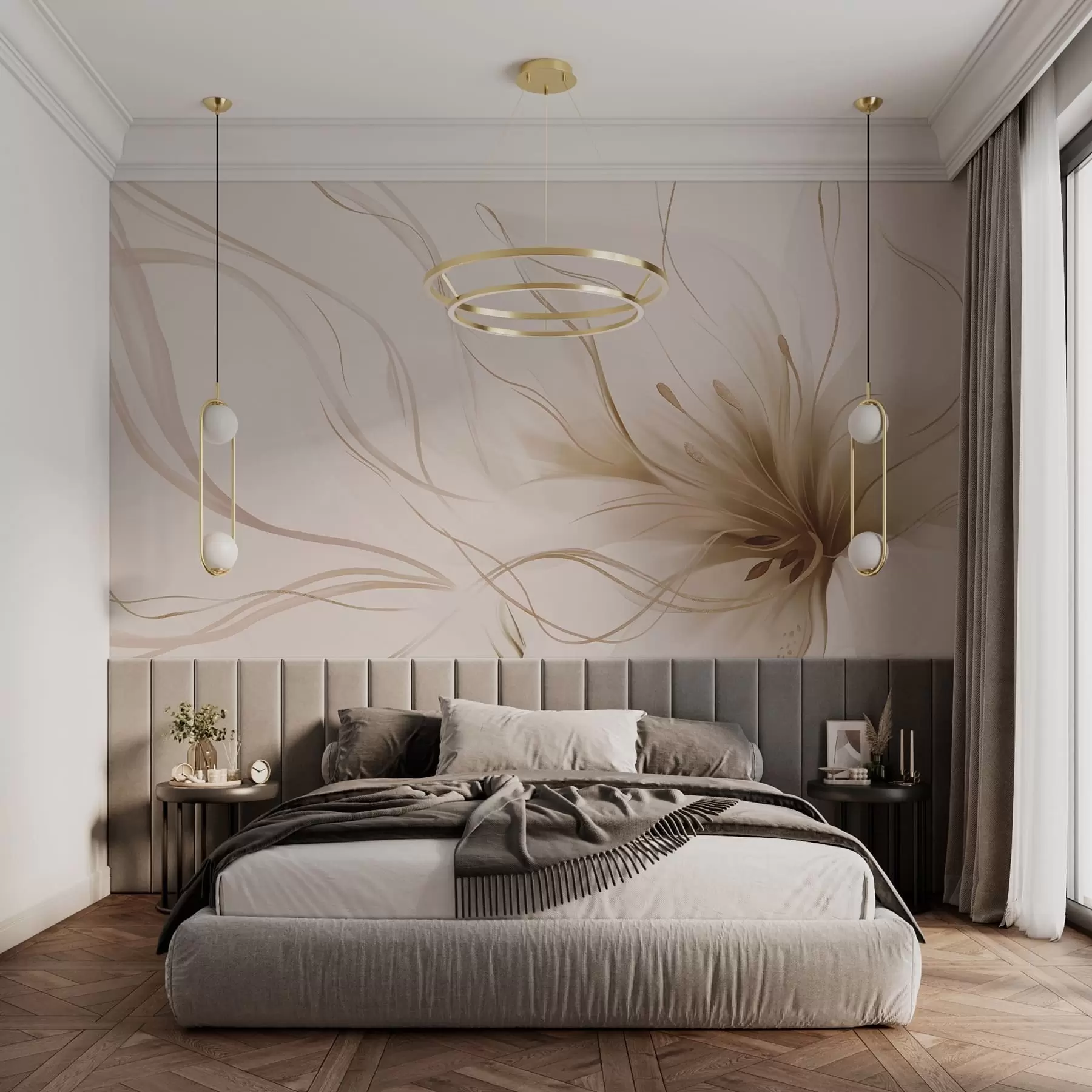 wall murals Апстрактни беж цвет са течним линијама у стилу флуидне уметности w05428v2