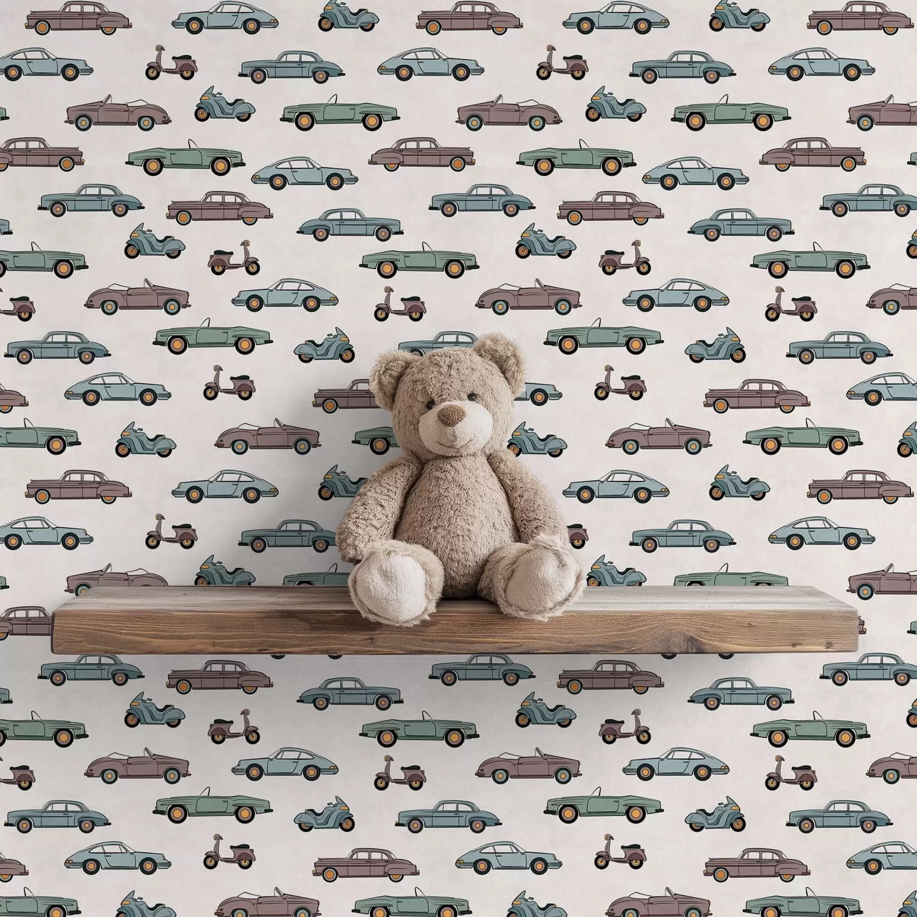 wall murals Ретро аутомобили и скутери на светлој позадини a01172