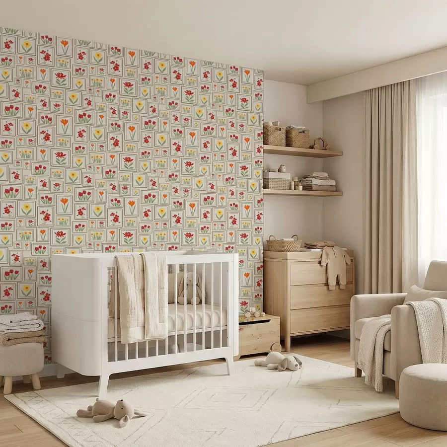 wall murals Урамљене цветне илустрације у топлим тоновима a01173