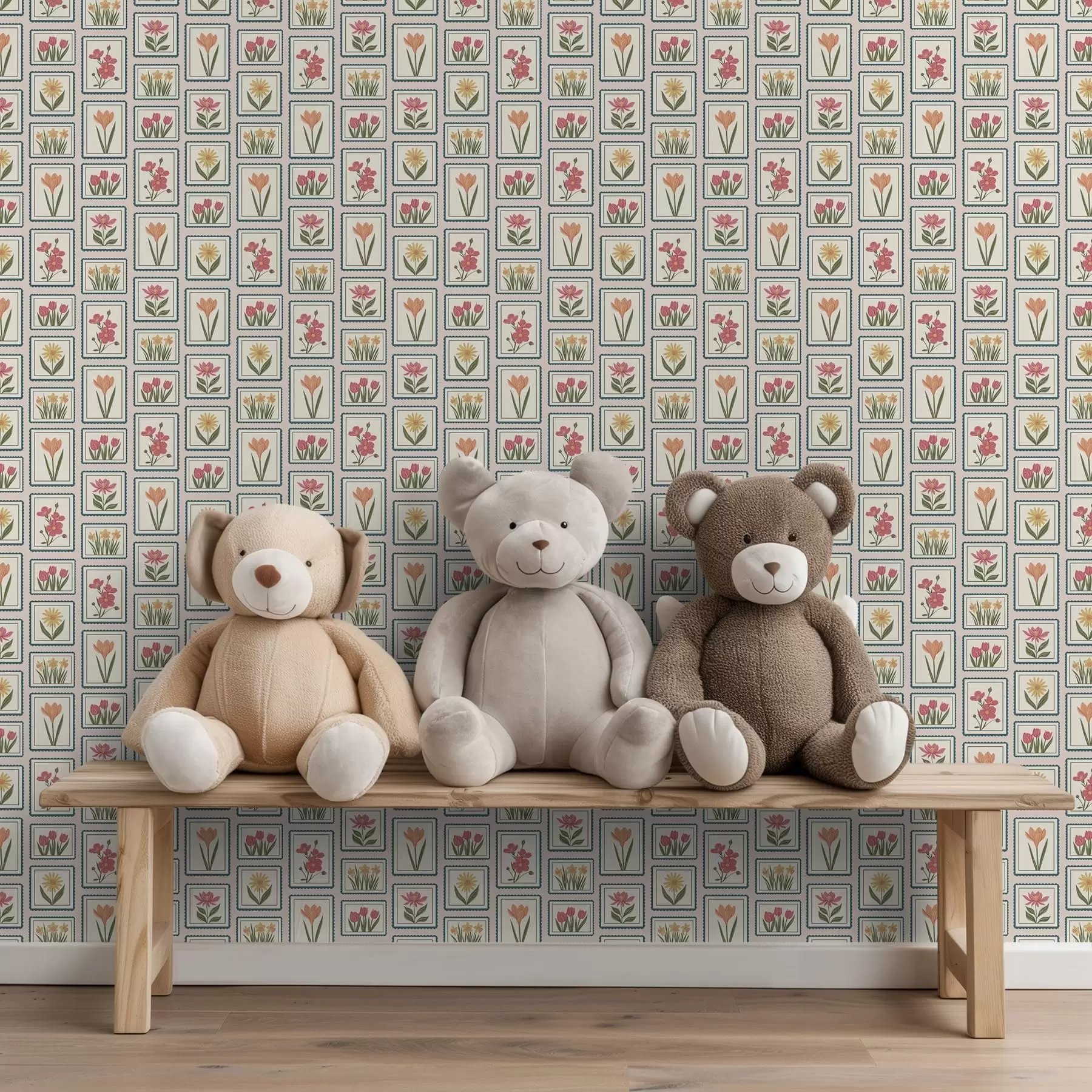 wall murals Урамљене цветне илустрације са бордурама a01174