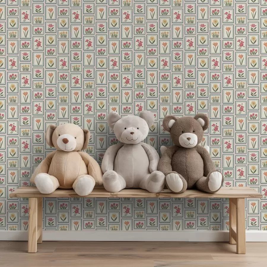 wall murals Урамљене цветне илустрације са бордурама a01174