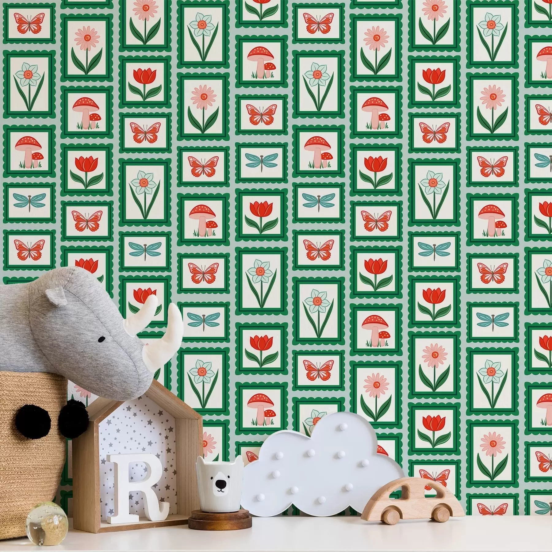 wall murals Урамљено цвеће, печурке и лептири a01175