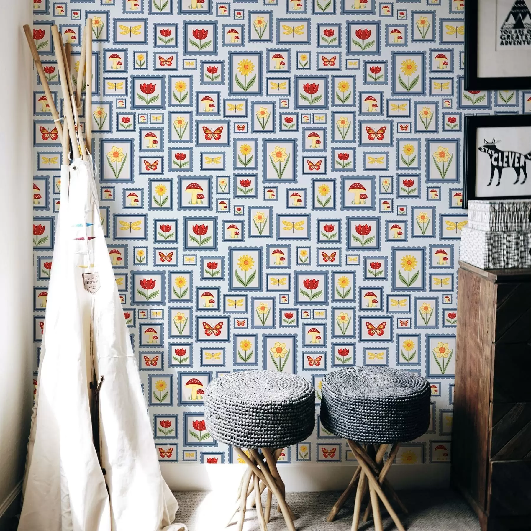 wall murals Урамљене илустрације на плавој позадини a01176