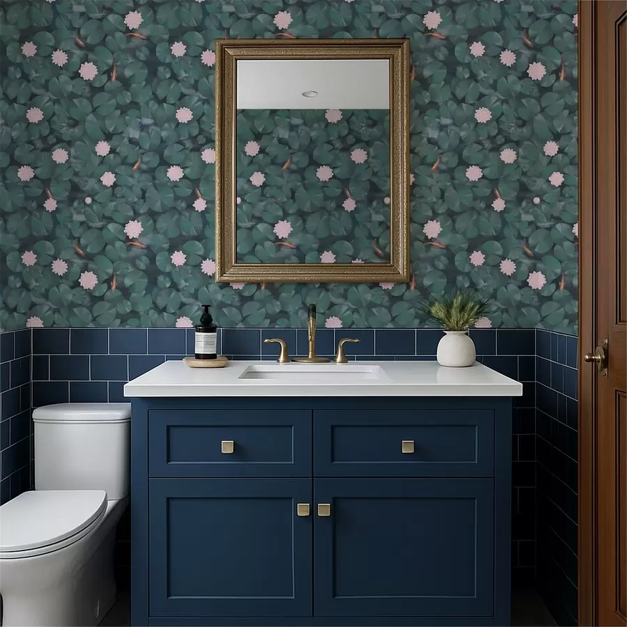 wall murals Локшани са цвећем и рибом на тамној позадини a01177