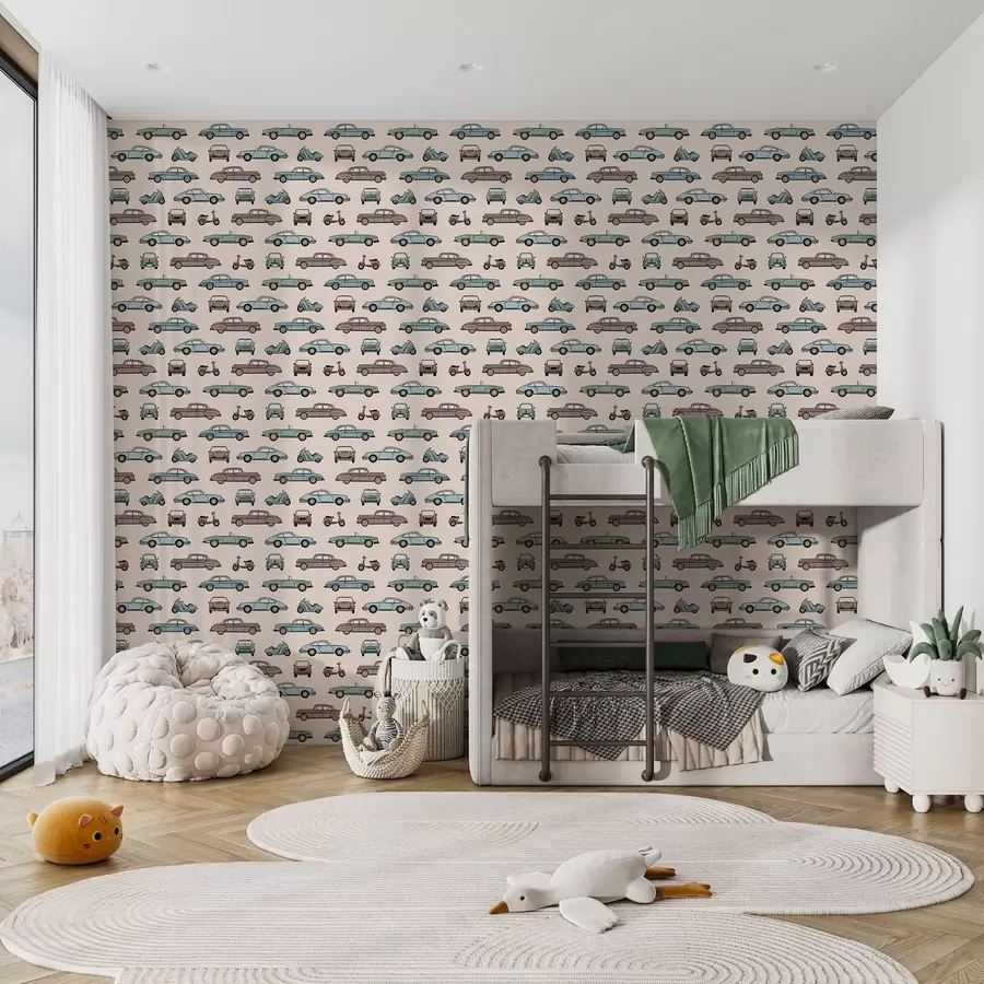 wall murals Ретро аутомобили и скутери на беж позадини a01178v1