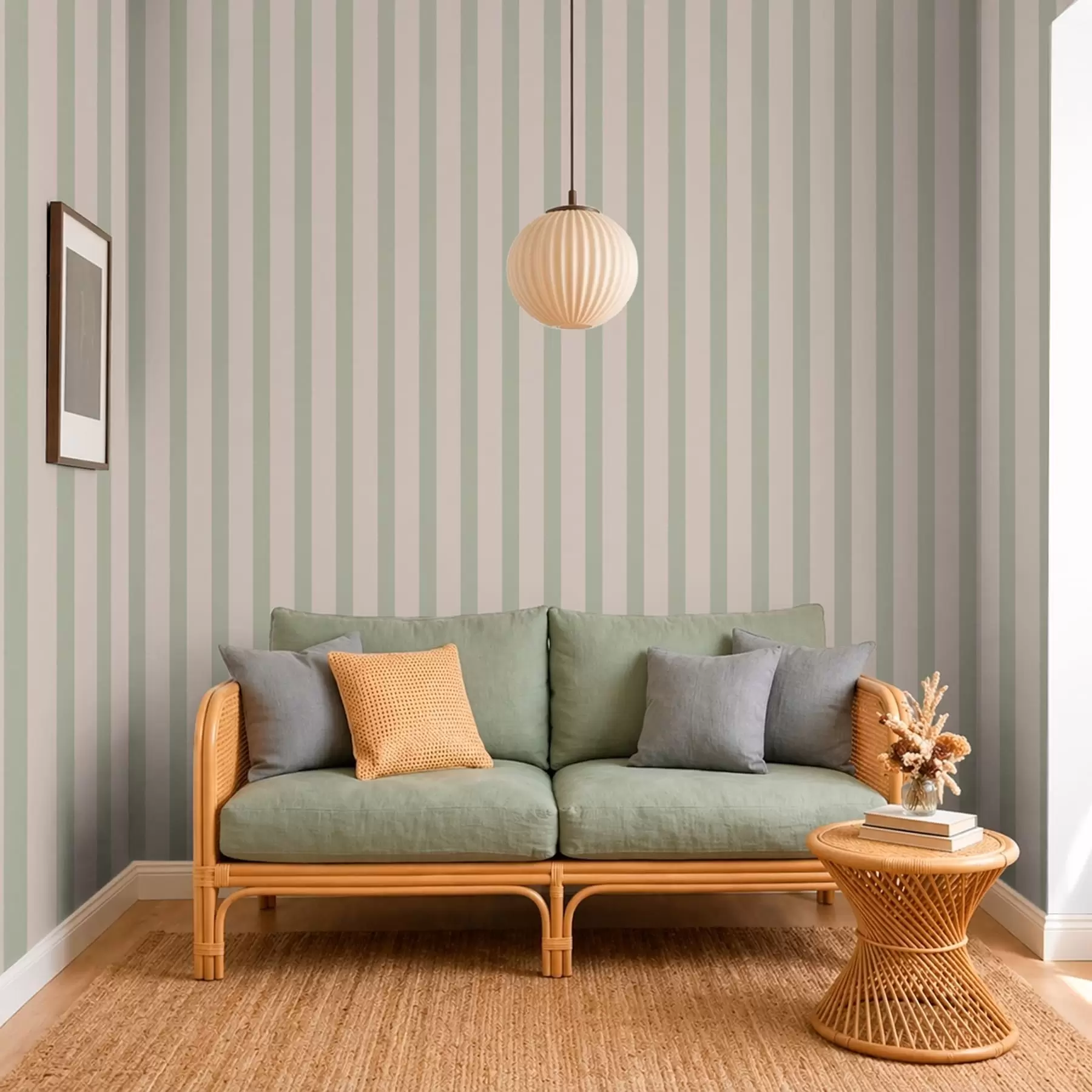 wall murals Зелене и беж вертикалне пруге a01180