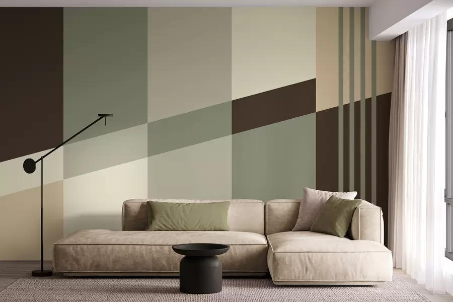wall murals Ненаметљиви геометријски дизајни у нијансама маслинасте, беж и браон боје w05390
