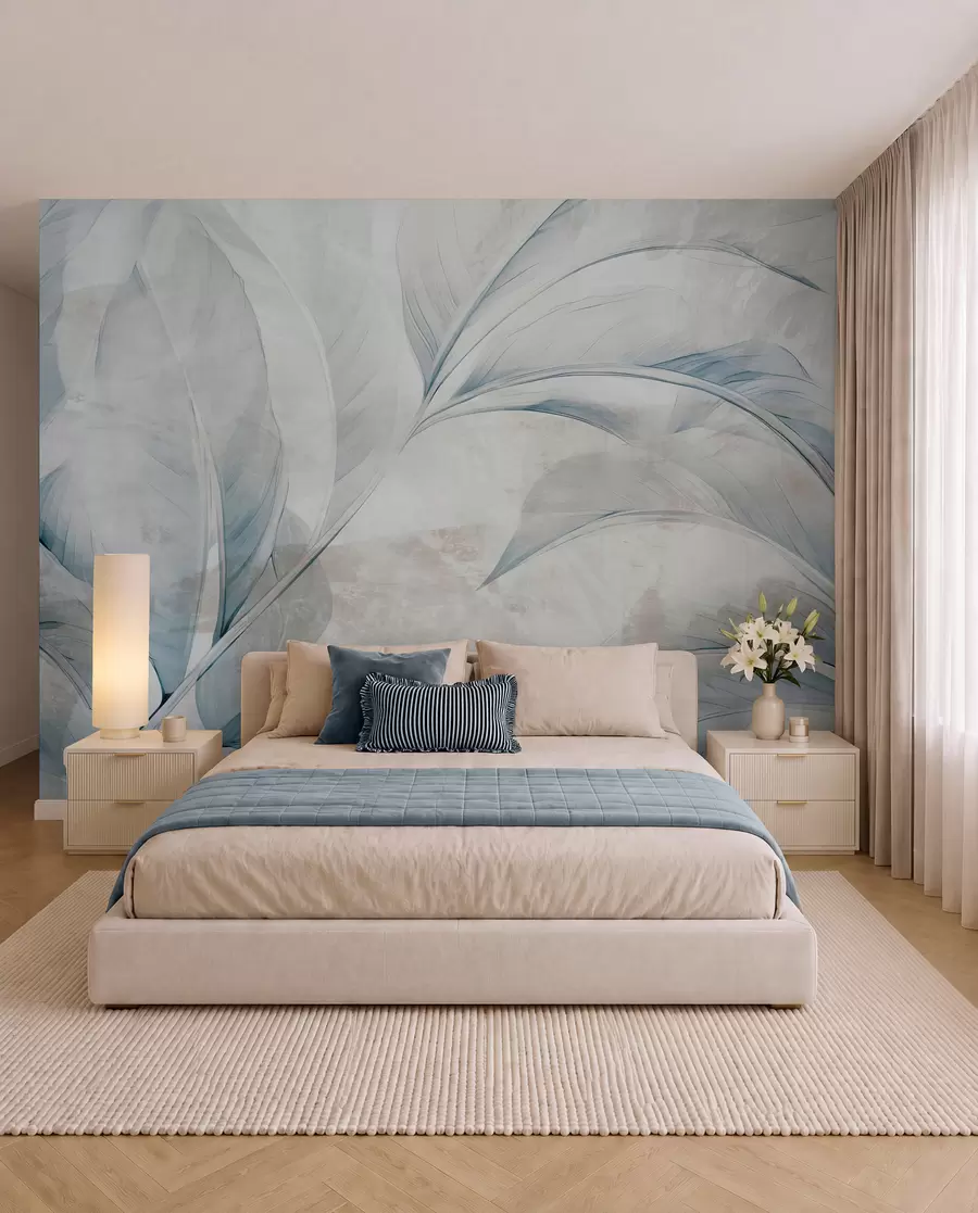 wall murals Лишће на бетонском зиду w05440