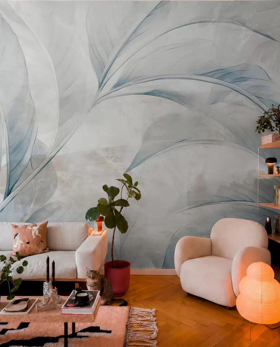 wall murals Лишће на бетонском зиду w05440
