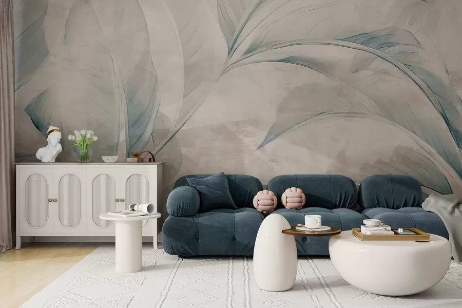 wall murals Лишће на бетонском зиду w05440