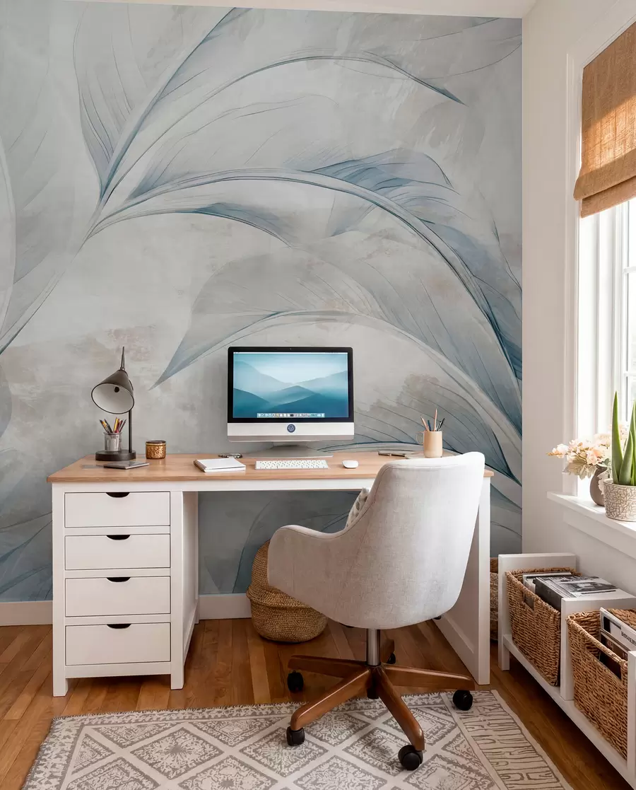 wall murals Лишће на бетонском зиду w05440