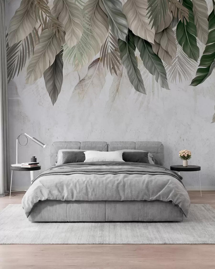 wall murals Тропско висеће лишће на бетону w05521