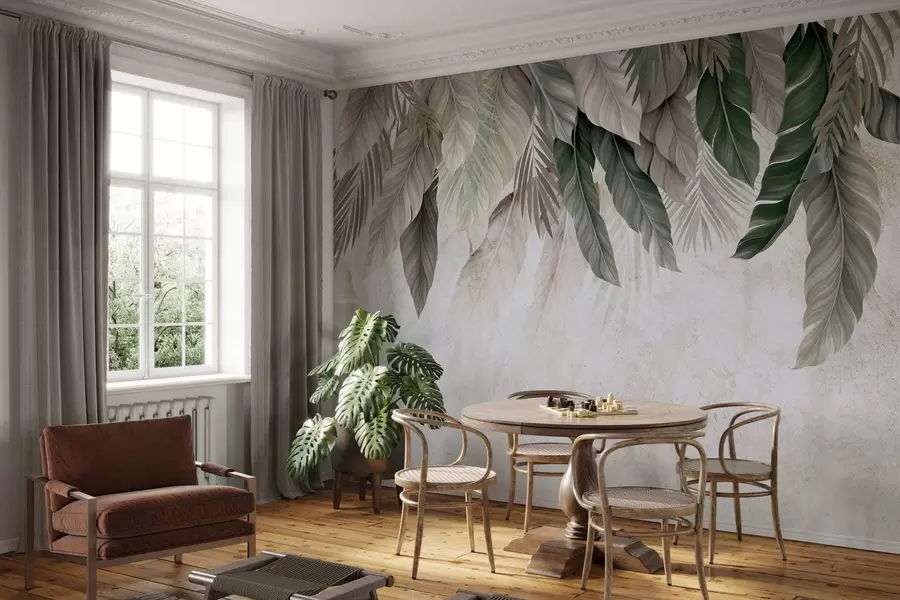 wall murals Тропско висеће лишће на бетону w05521