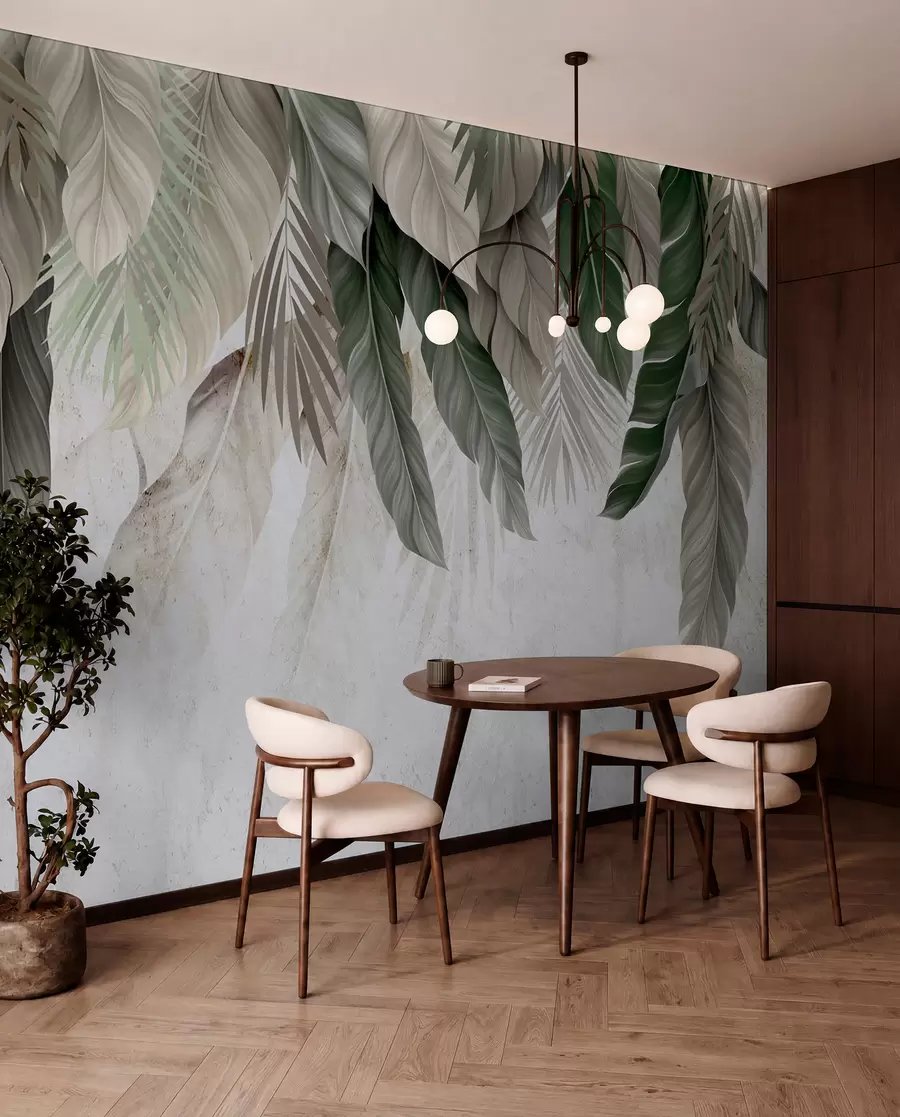 wall murals Тропско висеће лишће на бетону w05521