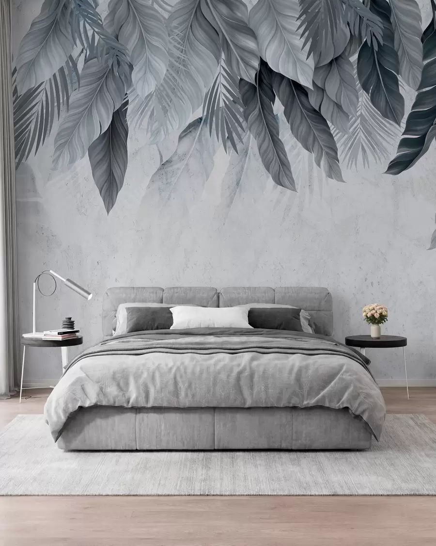 wall murals Тропско висеће лишће на бетону w05521v1