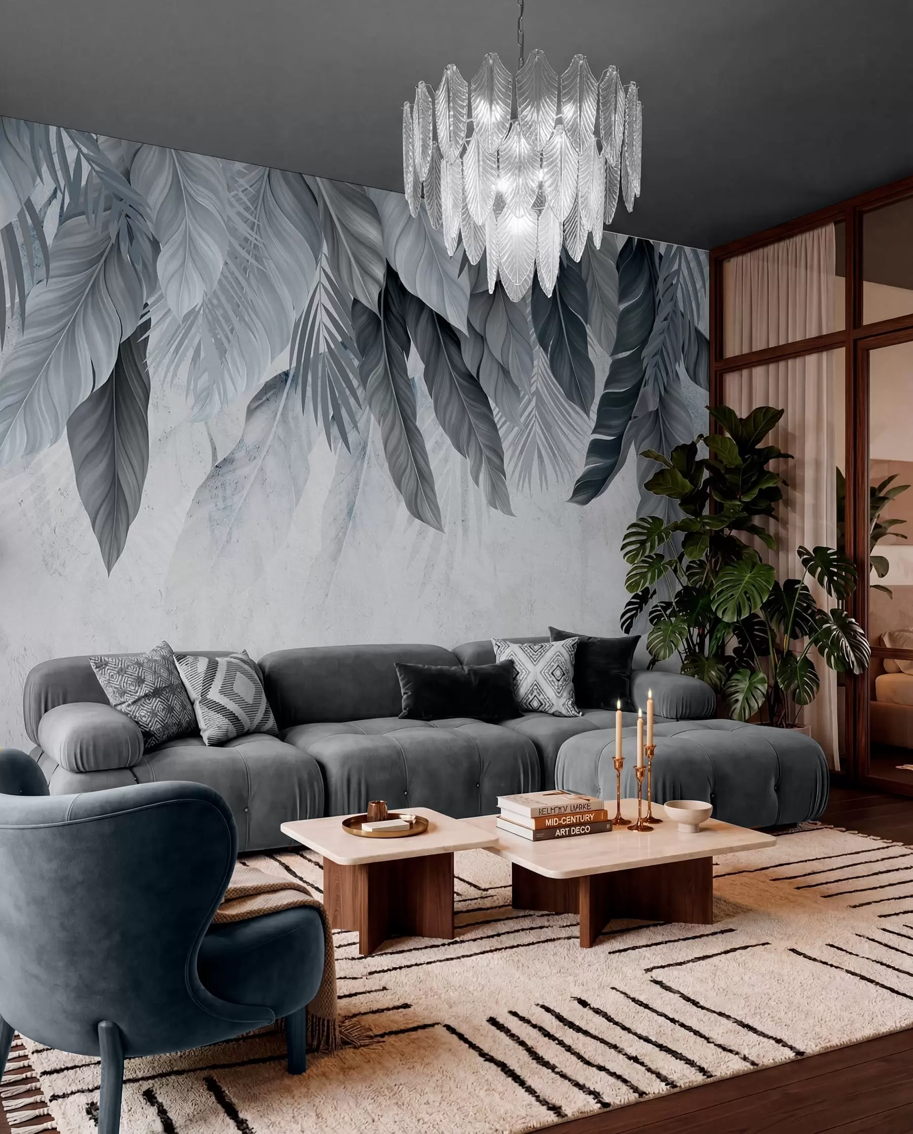 wall murals Тропско висеће лишће на бетону w05521v1