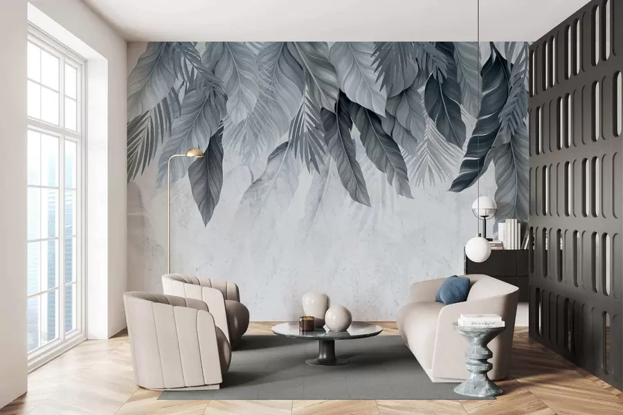 wall murals Тропско висеће лишће на бетону w05521v1